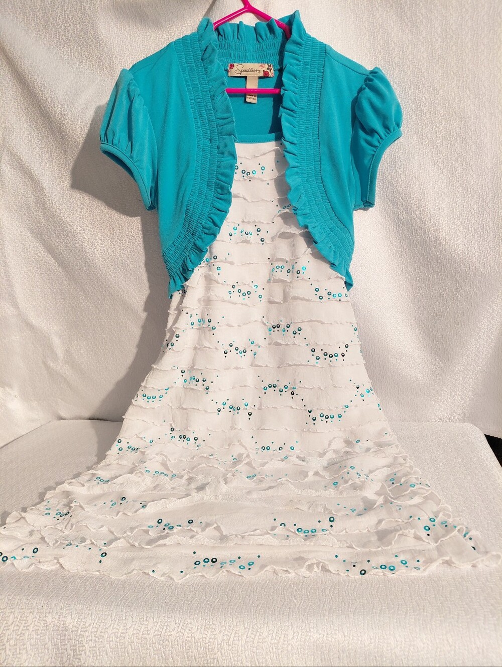 Speechless Girl Blue and White Dress Size 7. Attached Vest.